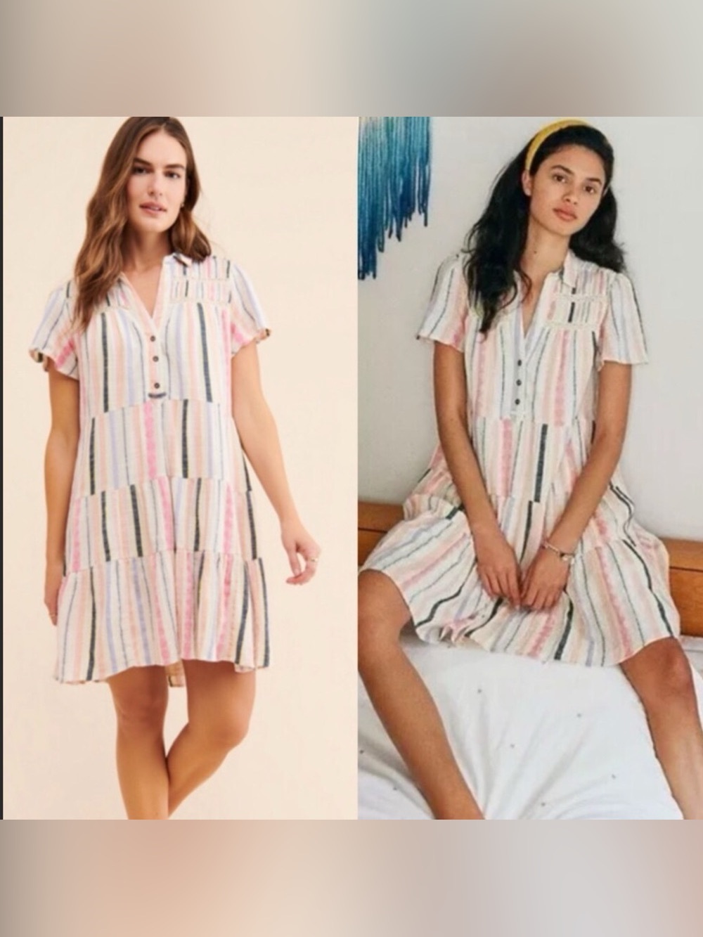 Anthropologie Georgina Tiered Shirtdress Striped Sz Small